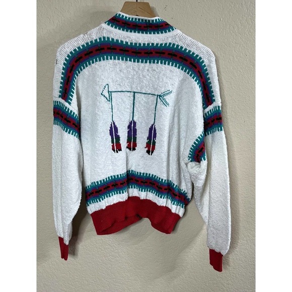 Vintage Felizzi Cardigan Sweater Size M Hand Loomed Southwest Aztec Buttons - Picture 15 of 16